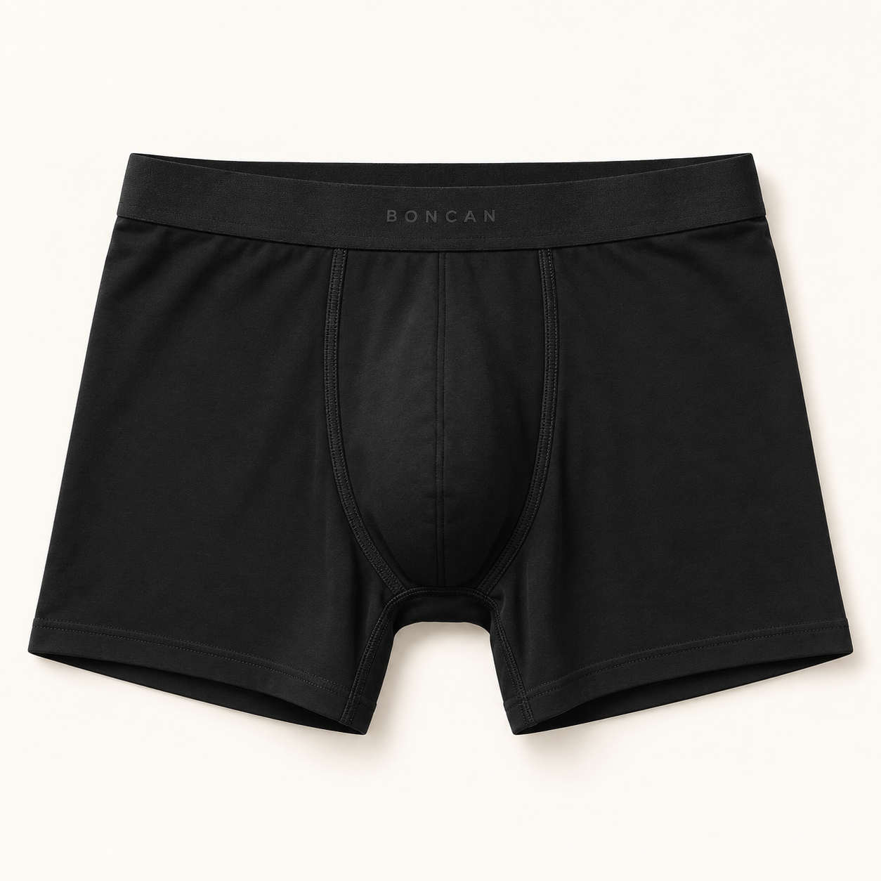 Illustrative Boncan black bamboo boxer briefs, front view