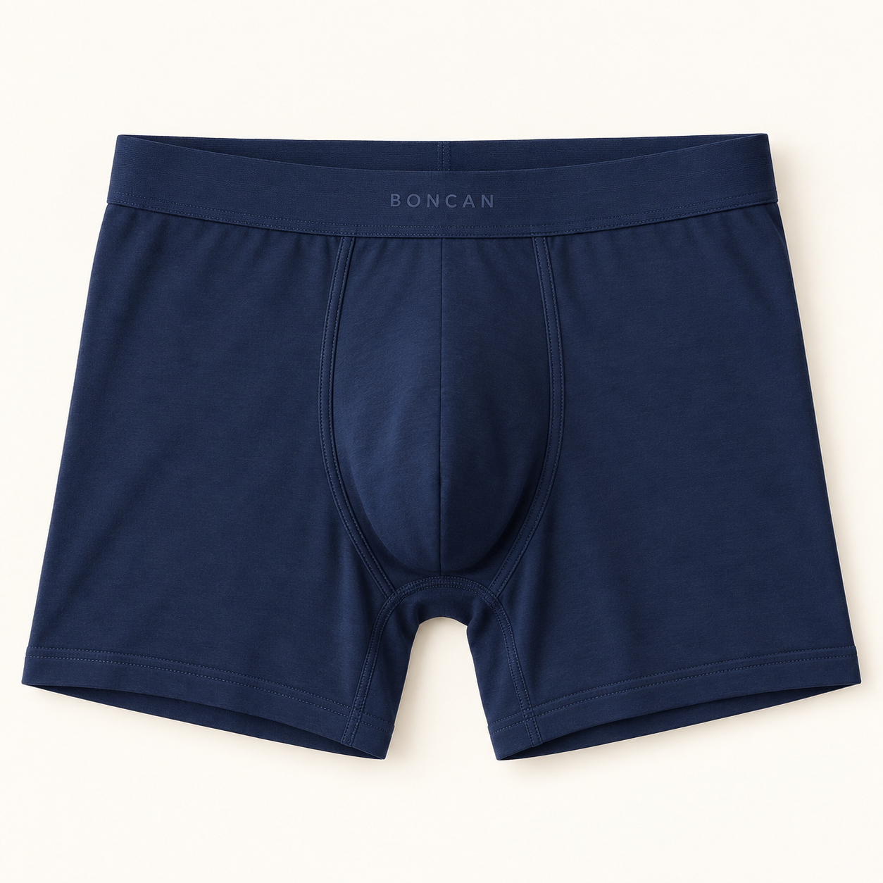 Illustrative Boncan navy bamboo boxer briefs, front view
