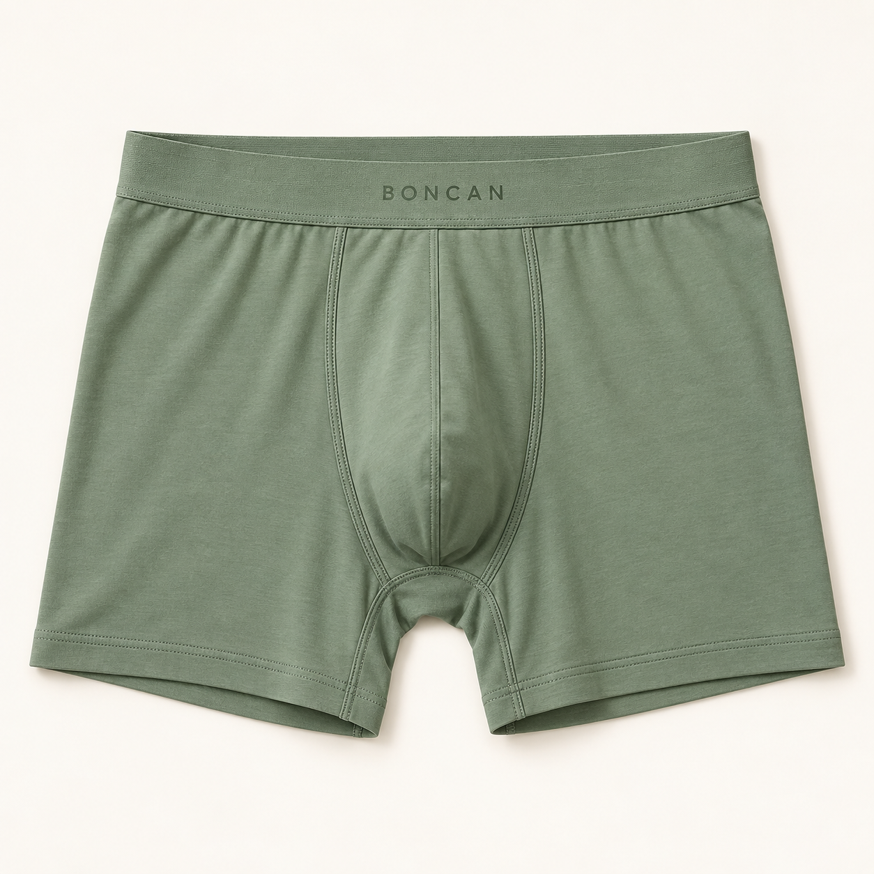 Illustrative Boncan sage bamboo boxer briefs, front view